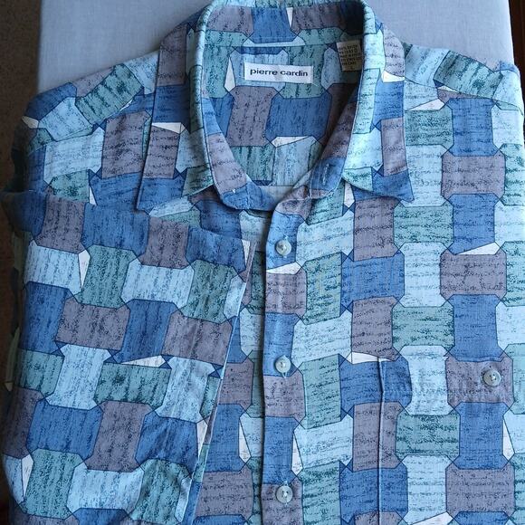 Pierre Cardin Mens Large Short Sleeve Casual Button up geometric print shirt - Picture 1 of 14